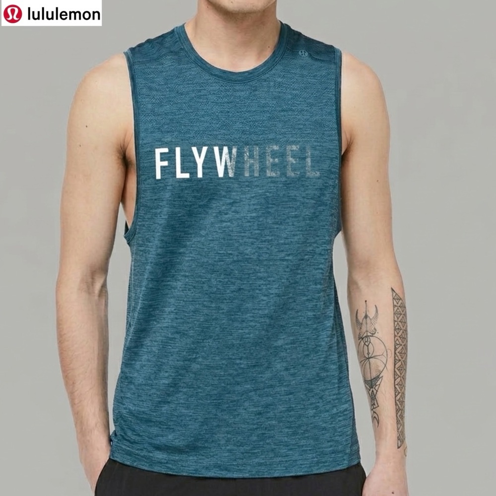 Lululemon x Flywheel Metal Vent Tech Muscle Tank Top Men’s Large L Blue Rare